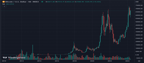 Bitcoin Monthly Price Chart from 2010 to present